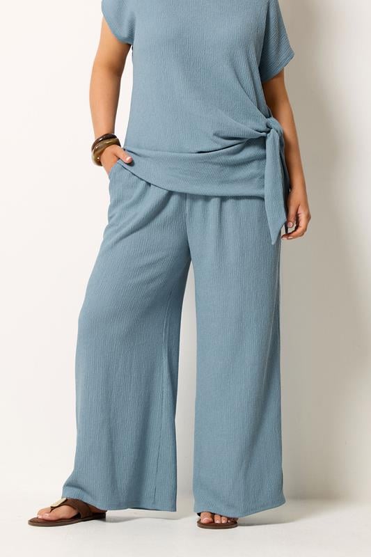  YOURS weite Hose in Blau mit Textur 