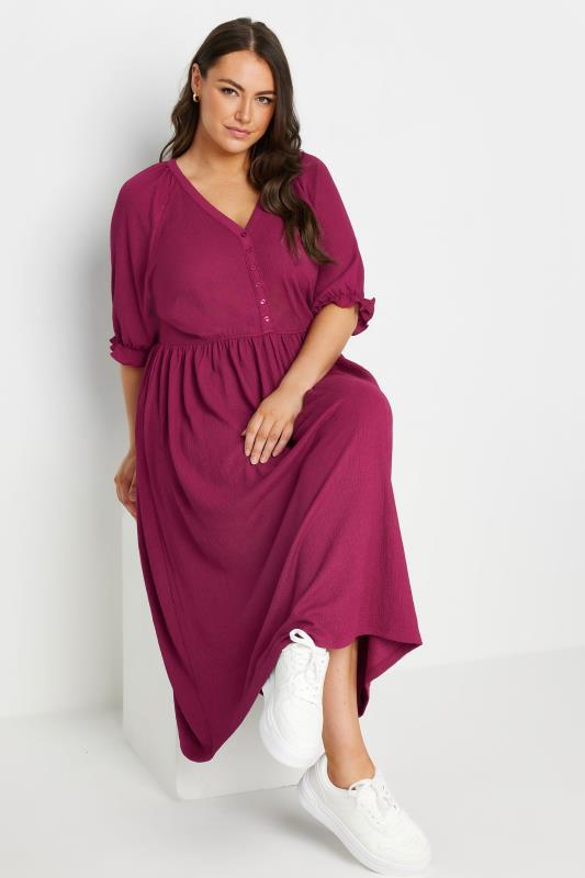 LIMITED COLLECTION Plus Size Wine Red Textured Midaxi Dress | Yours Clothing  1