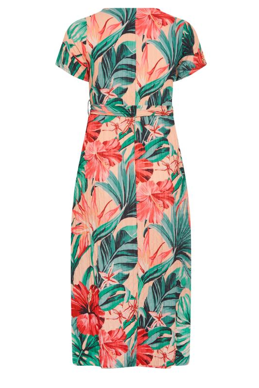YOURS Curve Green & Peach Tropical Floral Print Wrap Dress | Yours Clothing 7