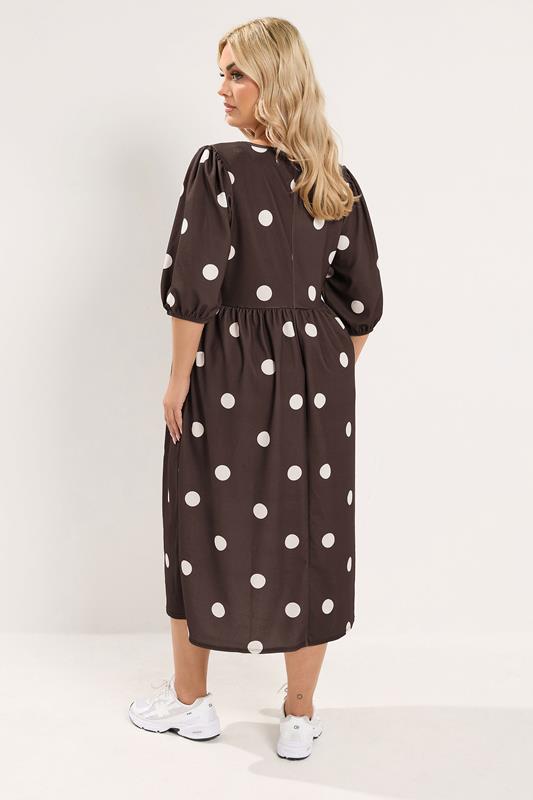 brown long sleeve polka dot dress Olive Brown Polka Dot Sweetheart Long Sleeve Midi Dress Girl In Mind