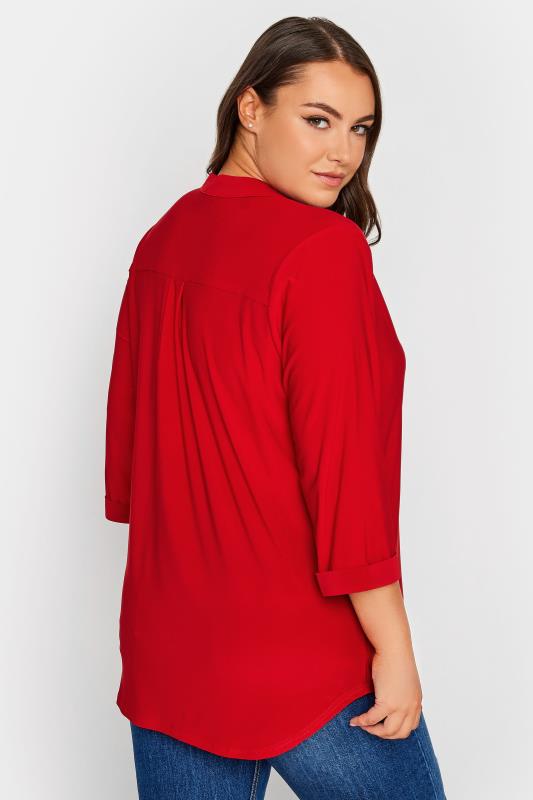 YOURS Curve Plus Size Red Half Placket Shirt | Yours Clothing  3
