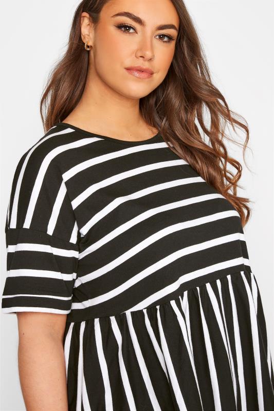 Plus Size Black Stripe Drop Shoulder Peplum Top | Yours Clothing 4