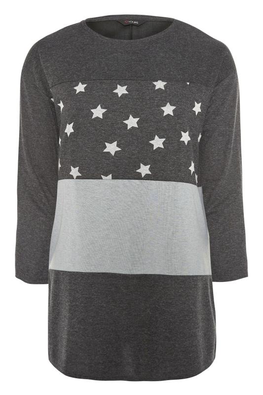 Plus Size Grey Colour Block Star Print Top | Yours Clothing 6