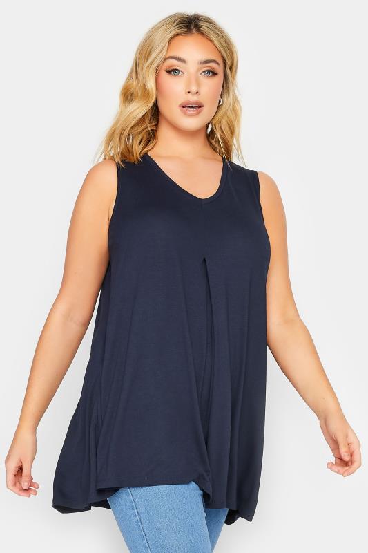 YOURS Curve Plus Size Navy Blue Swing Vest Top | Yours Clothing  1