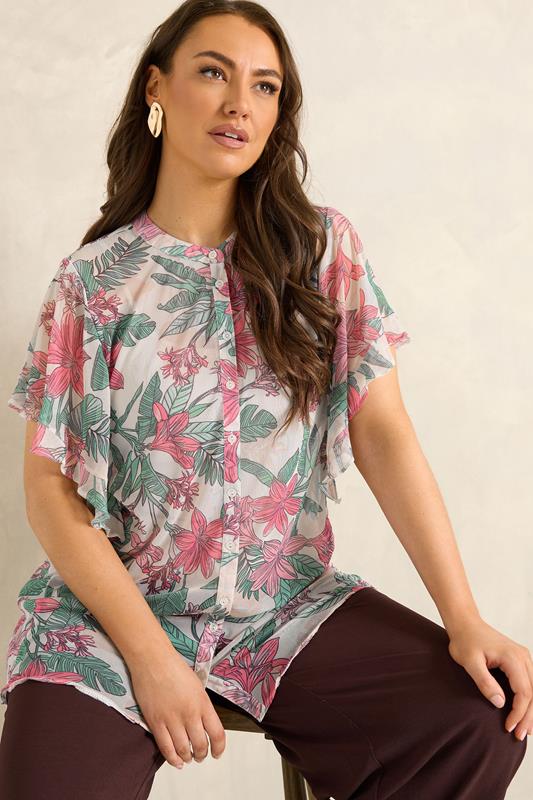  EVANS blusa verde con volantes y estampado floral
