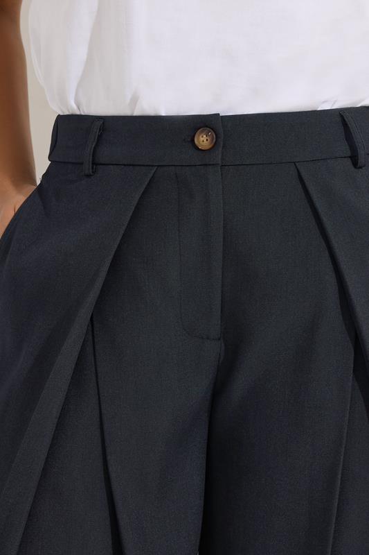 PixieGirl Petite Women's Navy Blue Wrap Pleated Wide Leg Trousers | PixieGirl 4