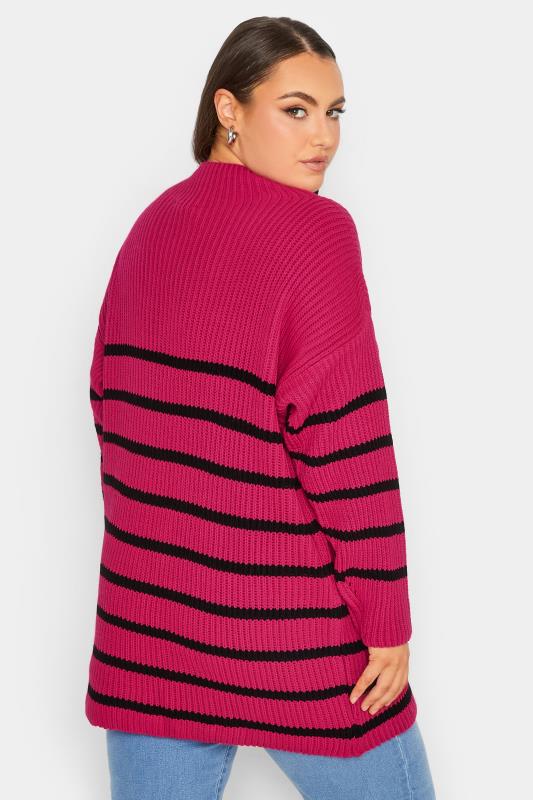 YOURS LUXURY Plus Size Hot Pink Stripe High Neck Jumper | Yours Clothing 4