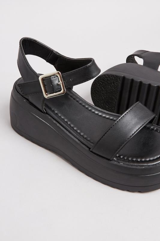 PixieGirl Black Chunky Wedge Sandals In Standard Fit | PixieGirl 6