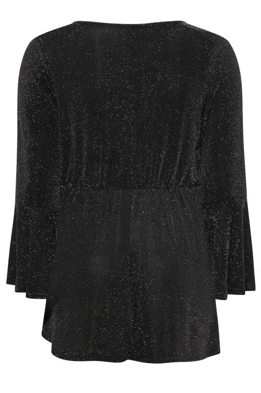 LIMITED COLLECTION Plus Size Black Glitter Flared Sleeve Top | Yours Clothing 7