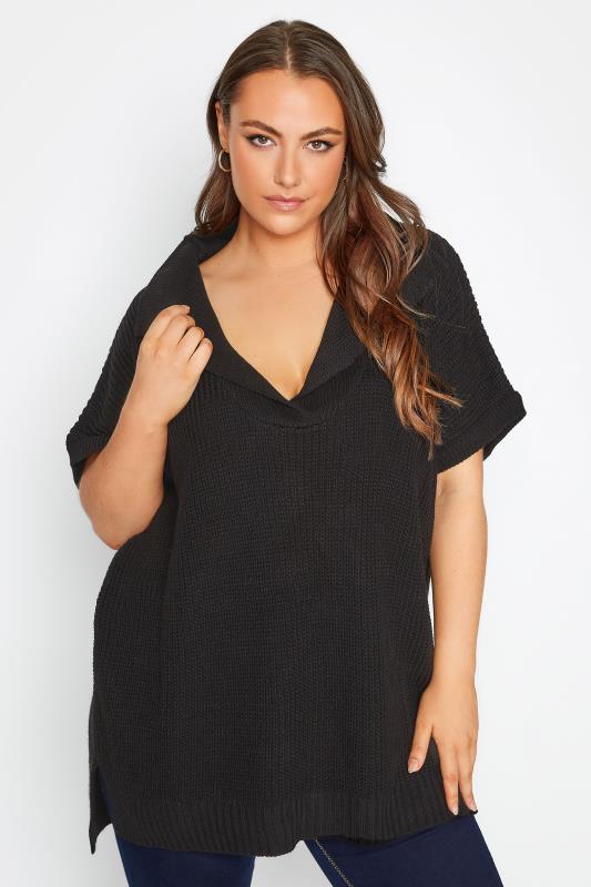Plus Size Curve Black Open Collar Knitted Vest | Yours Clothing 4