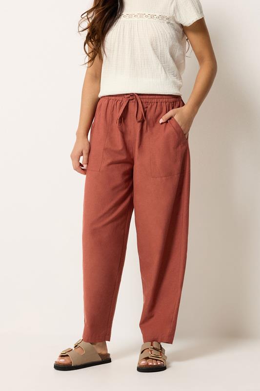 PixieGirl Petite Women's Red Linen Barrel Trousers | PixieGirl 2