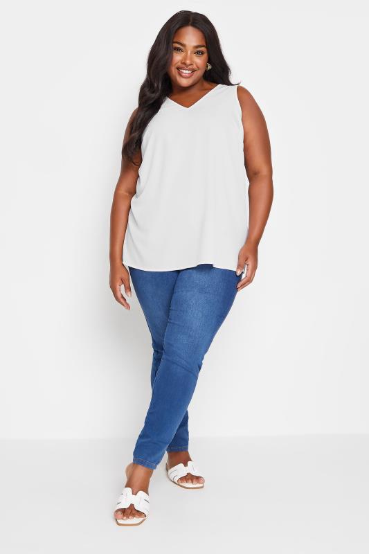 YOURS Plus Size White V-Neck Vest Top | Yours Clothing 2