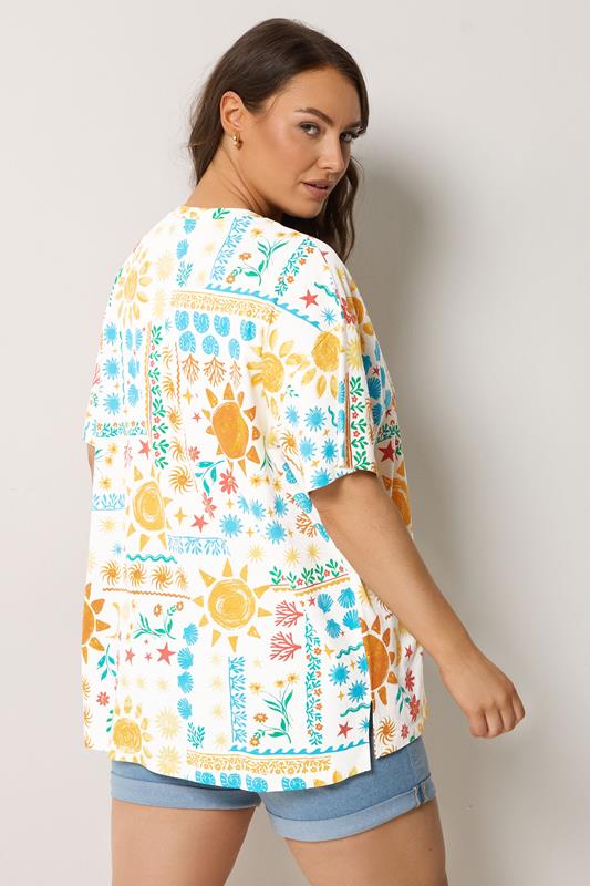 YOURS Plus Size Ivory White Patchwork Boxy T-Shirt | Yours Clothing 2