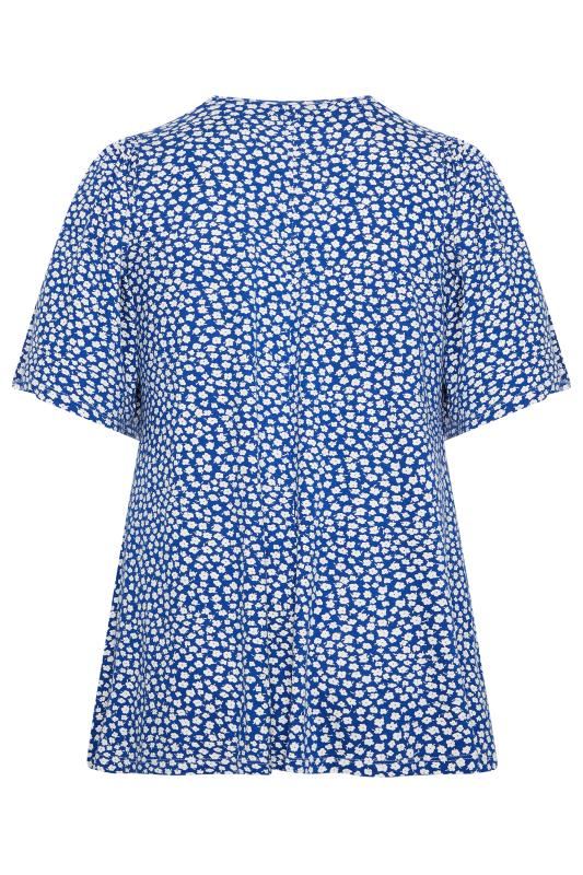 Plus Size Blue Floral Pleat Front Top | Yours Clothing 7