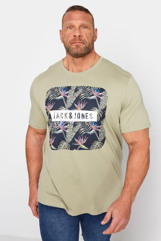 JACK & JONES Big & Tall Sage Green Tropical T-Shirt 1