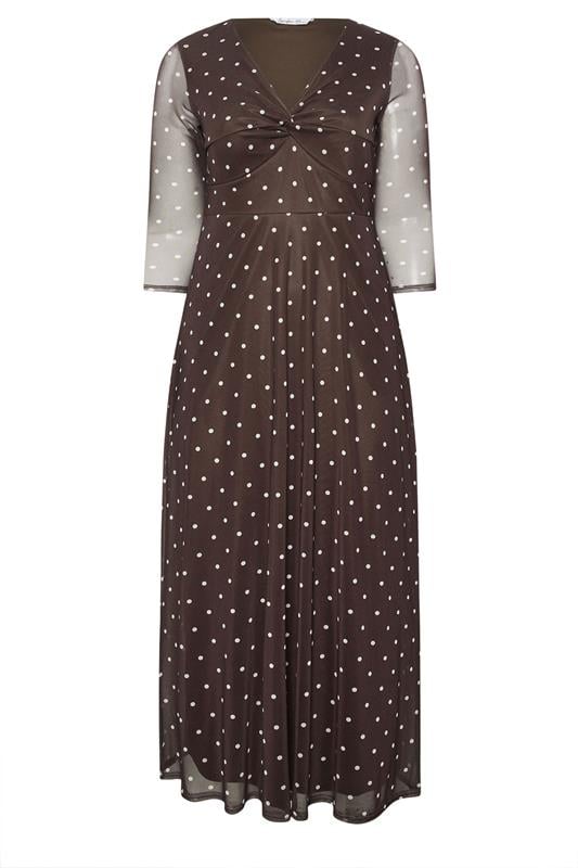 YOURS LONDON Plus Size Chocolate Brown Polka Dot Knot Front Dress | Yours Clothing 5