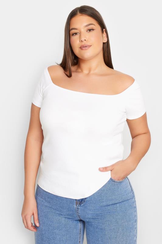  Grande Taille LTS Tall White Bardot Short Sleeve Top