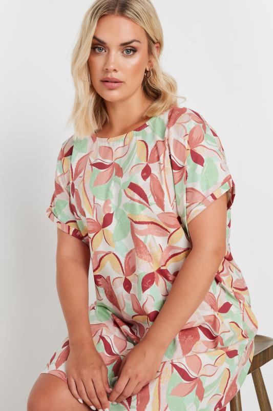 YOURS Plus Size Green & Orange Leaf Print Tunic Dress | Yours Clothing 5