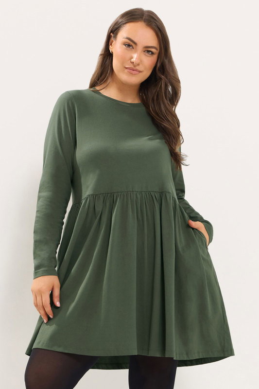 green mini dress plus size YOURS Khaki Peplum feature_Slit
