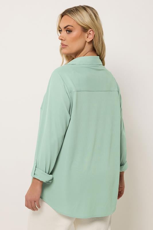 YOURS Plus Size Sage Green Ribbed Shirt | Yours Clothing 2