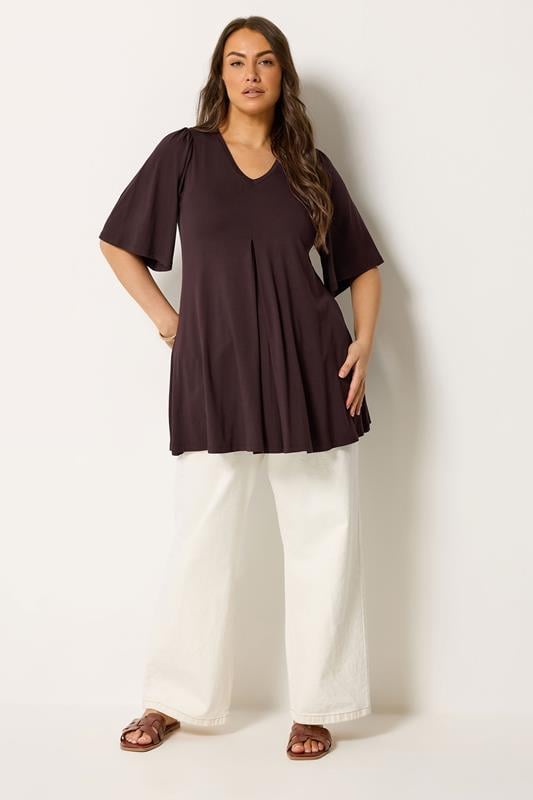 YOURS Plus Size Chocolate Brown Pleat Front Top | Yours Clothing 1