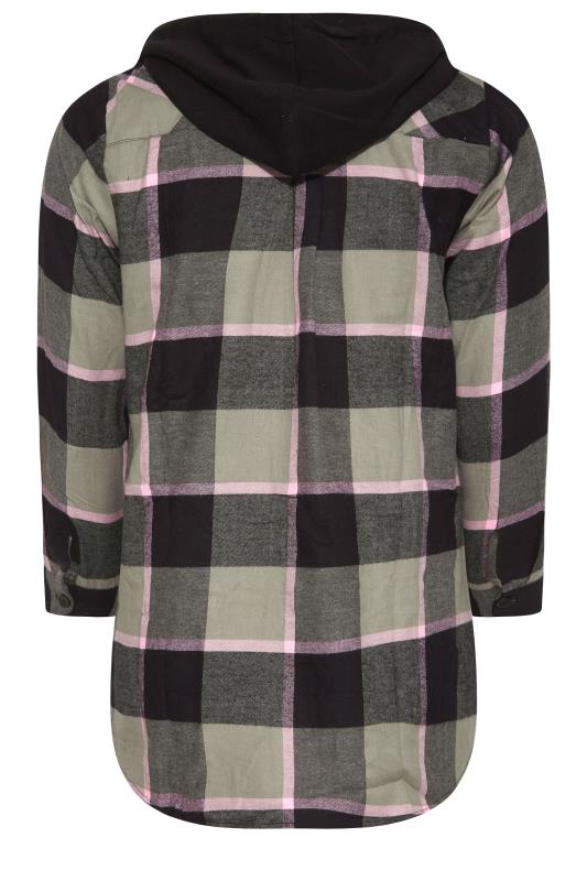 Plus Size Khaki Green & Black Hooded Check Shirt | Yours Clothing 7