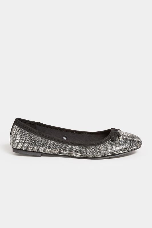 LTS Black Diamante Embellished Ballerina Pumps In Standard Fit | Long Tall Sally 3