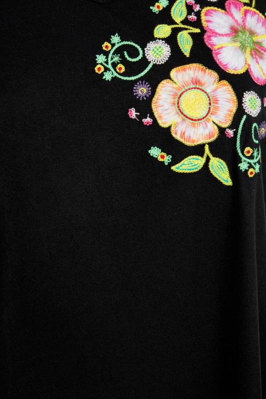 Plus Size Black Embroidered Floral Detail Vest Top | Yours Clothing 5