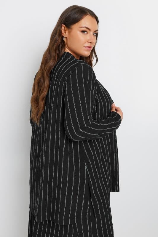 YOURS Plus Size Black Textured Pinstripe Shirt | Yours Clothing  4