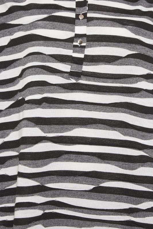 Curve Black & White Stripe Half Placket Top | Yours Clothing 5