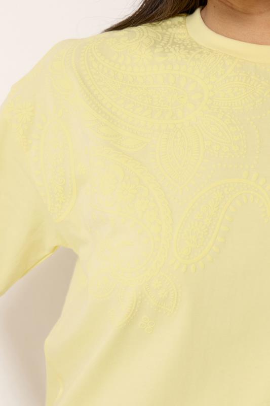 PixieGirl Petite Women's Lemon Yellow Paisley Cotton T-Shirt | PixieGirl 4