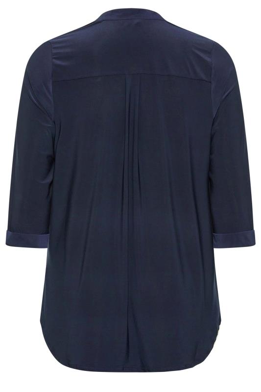 YOURS LONDON Plus Size Navy Blue Half Placket Shirt | Yours Clothing 7