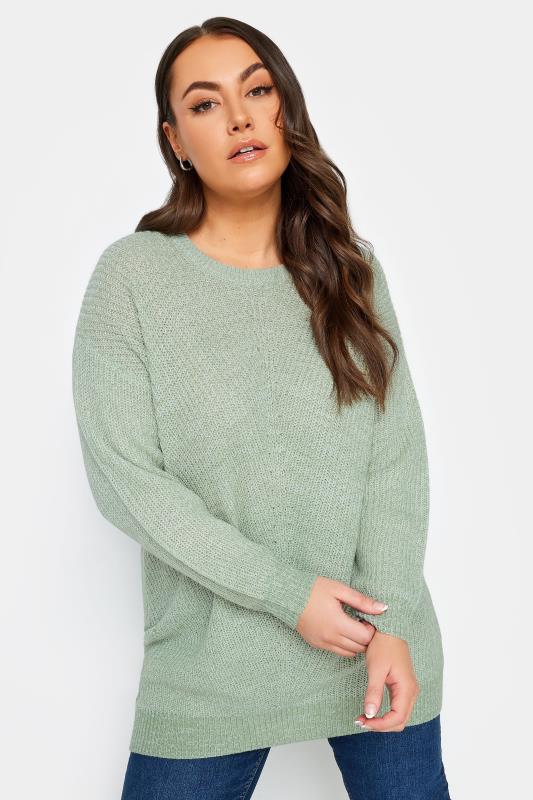 Plus Size  YOURS Curve Sage Green Essential Knitted Jumper