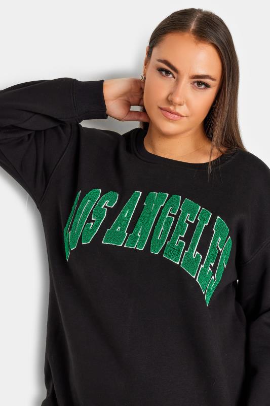 YOURS Plus Size Black 'Los Angeles' Embroidered Slogan Sweatshirt | Yours Clothing 4