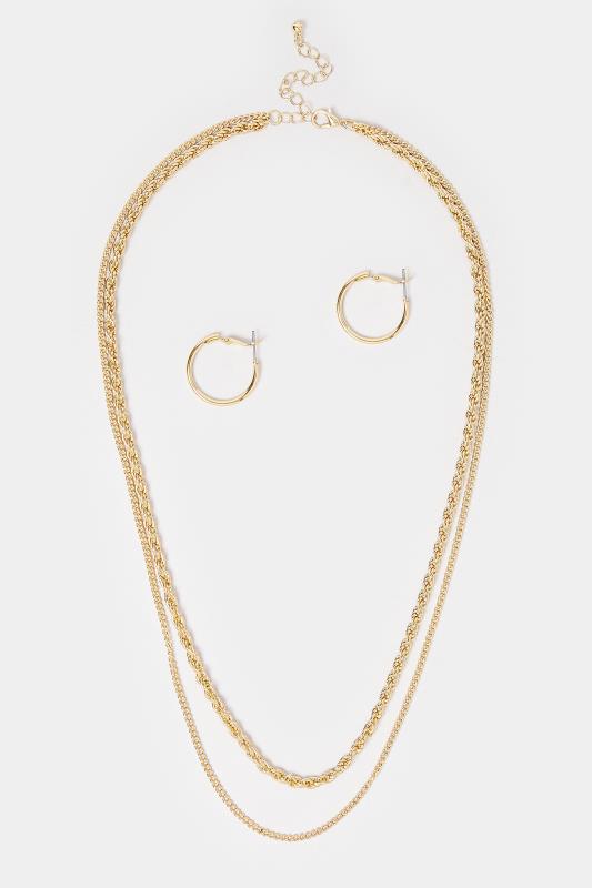 2 PACK Gold Tone Layered Chain Necklace & Earring Set | Yours Clothing 2