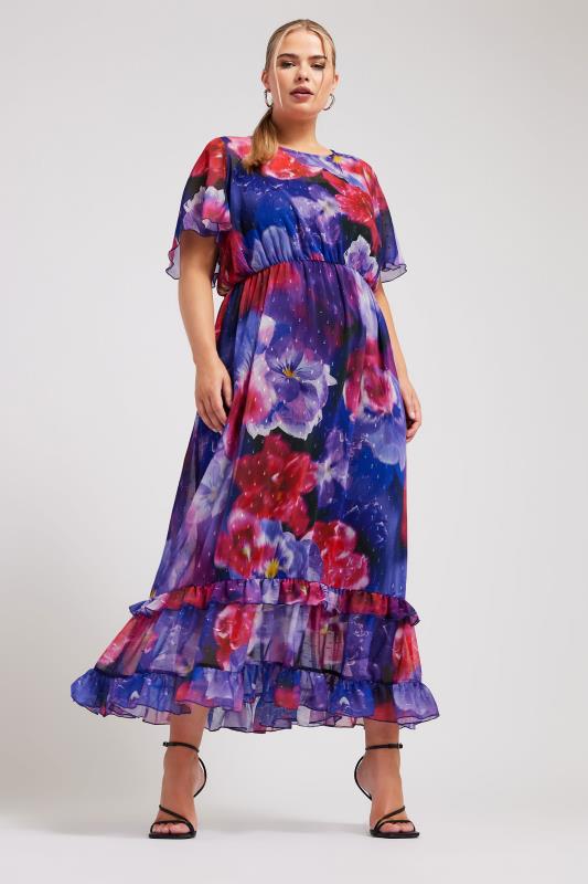 YOURS LONDON Plus Size Blue Floral Print Maxi Smock Dress | Yours Clothing 3