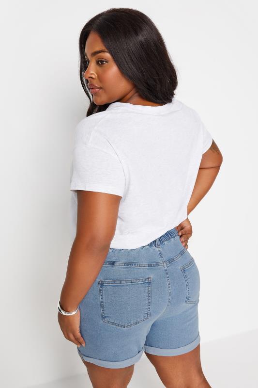 YOURS Plus Size Light Blue Elasticated Stretch Ripped Denim Shorts | Yours Clothing 3