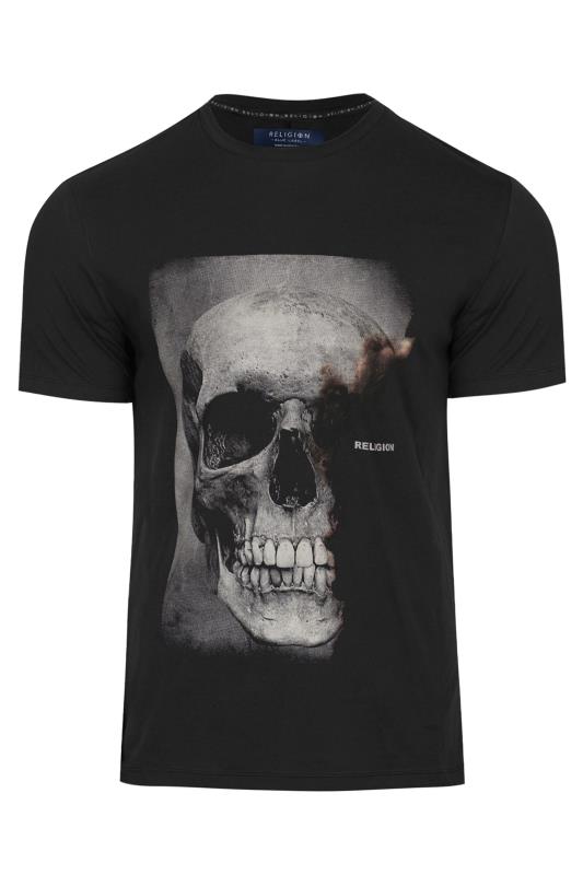 RELIGION Big & Tall Black Burnt Skull Print T-Shirt 2