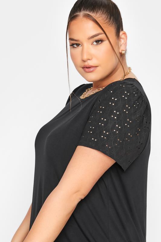 LIMITED COLLECTION Plus Size Black Broderie Anglaise Sleeve T-Shirt | Yours Clothing  4