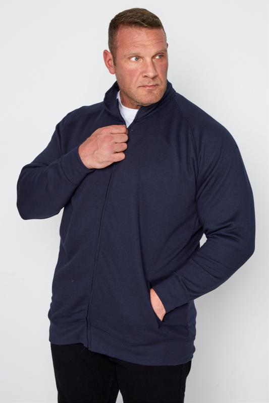 KAM Big & Tall Navy Blue Zip Through Sweatshirt 1