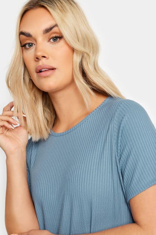 YOURS Plus Size Blue Ribbed Short Sleeve Swing Top | Yours Clothing 4