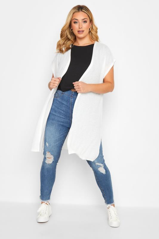 Plus Size Curve White Short Sleeve Cardigan | Yours Clothing 2