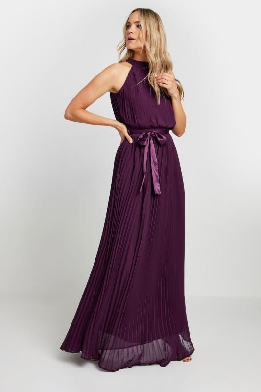  LTS Tall Burgundy Red Halterneck Pleated Maxi Dress