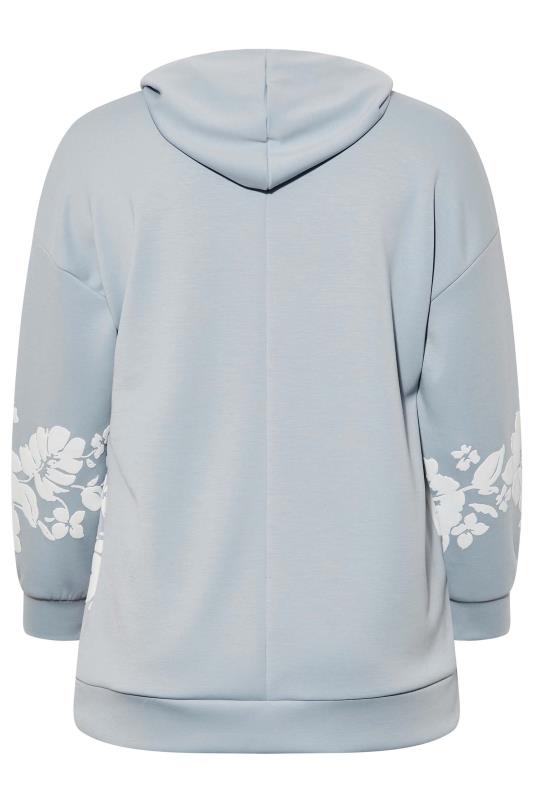 Curve Plus Size Light Blue Floral Detail Hoodie | Yours Clothing  7