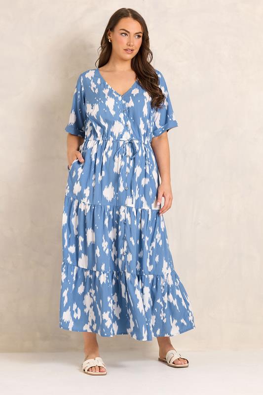  EVANS vestido con cinturón y estampado abstracto azul