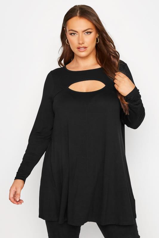 Plus Size Black Cut Out Swing Top | Yours Clothing 1