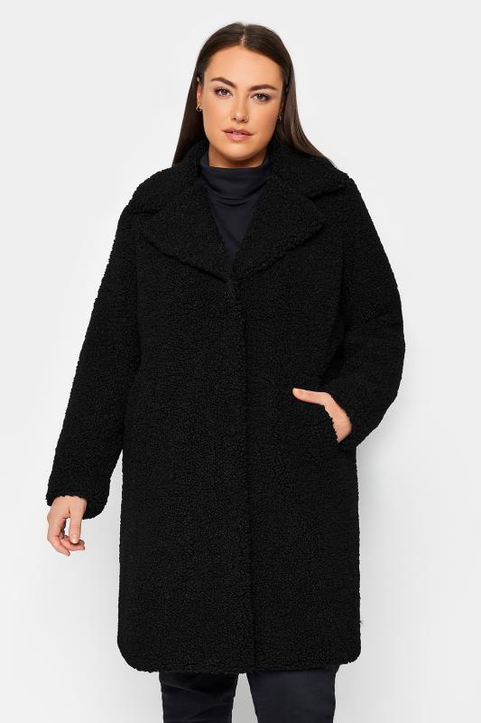 Plus Size  Avenue Black Teddy Midi Coat