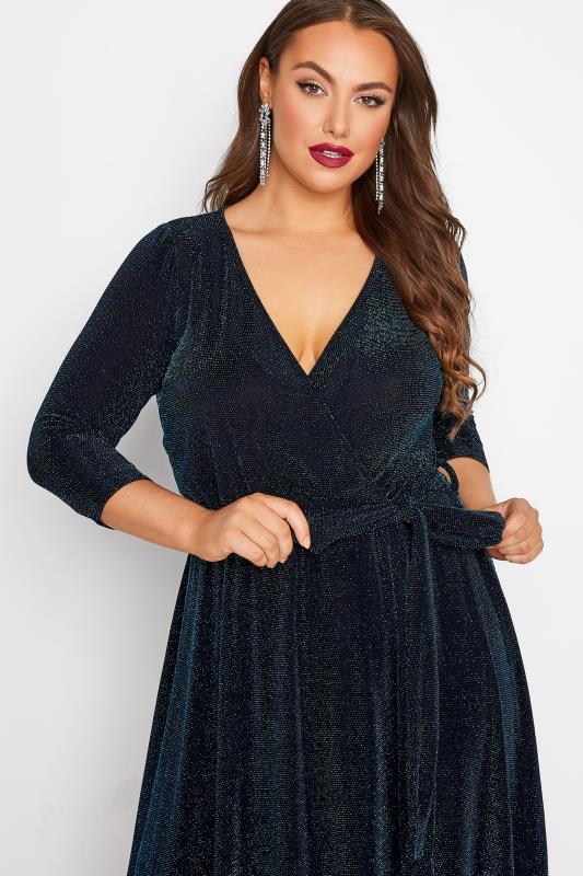 Curve Black & Blue Glitter Wrap Dress | Yours Clothing 4