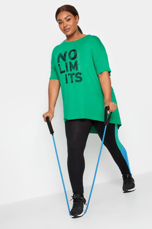 YOURS ACTIVE Plus Size Green 'No Limits' Slogan Top | Yours Clothing 2