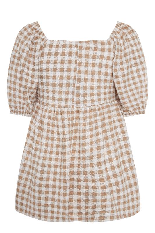 LIMITED COLLECTION Curve White & Brown Gingham Square Neck Smock Top_BK.jpg